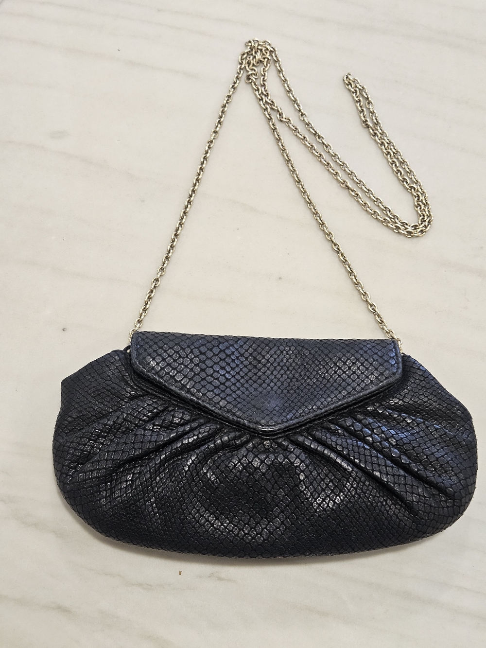 Lauren Merkin Diana Python Embossed Leather Clutch Crossbody Bag Black